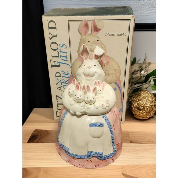 Fitz and Floyd Mother Rabbit Cookie Jar in Original Box 2003 Easter Spring - Picture 1 of 9